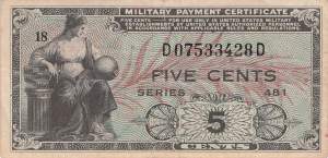 USA MPC Series 481 p.M22 5 Cents 1951 F